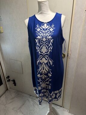 MSK Royal Blue Sleeveless Dress with White Centerprint